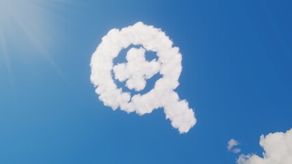 3d rendering of white clouds in shape of symbol of search plus on blue sky with sun