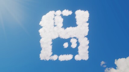 Fototapeta premium 3d rendering of white clouds in shape of symbol of save on blue sky with sun