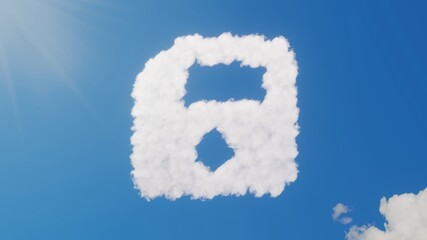 Fototapeta premium 3d rendering of white clouds in shape of symbol of save on blue sky with sun