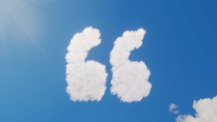 3d rendering of white clouds in shape of symbol of quote left on blue sky with sun