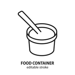 Food container with spoon. Take away vector sign. Delivery concept. Editable stroke.