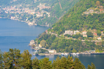 Lake Como in Northern Italy, coast line seen from above
