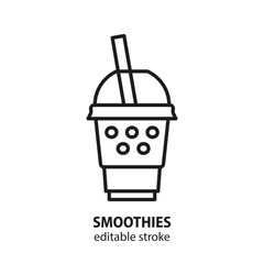 Smoothie and milkshake line icon. Disposable plastic cup vector symbol with drink. Editable stroke.