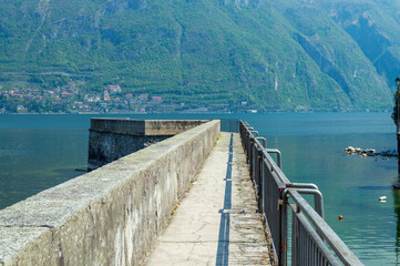 Fototapeta na wymiar Punta spartivento, in Bellagio Northern Italy. A touristic place in the waterfront of Lake Como