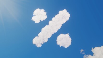3d rendering of white clouds in shape of symbol of percentage on blue sky with sun