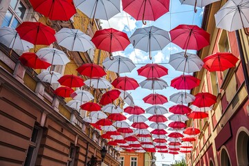 Fototapeta na wymiar umbrellas against a sunny sky. summer background