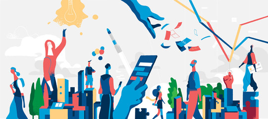 Persone della società moderna e le loro attività quotidiane