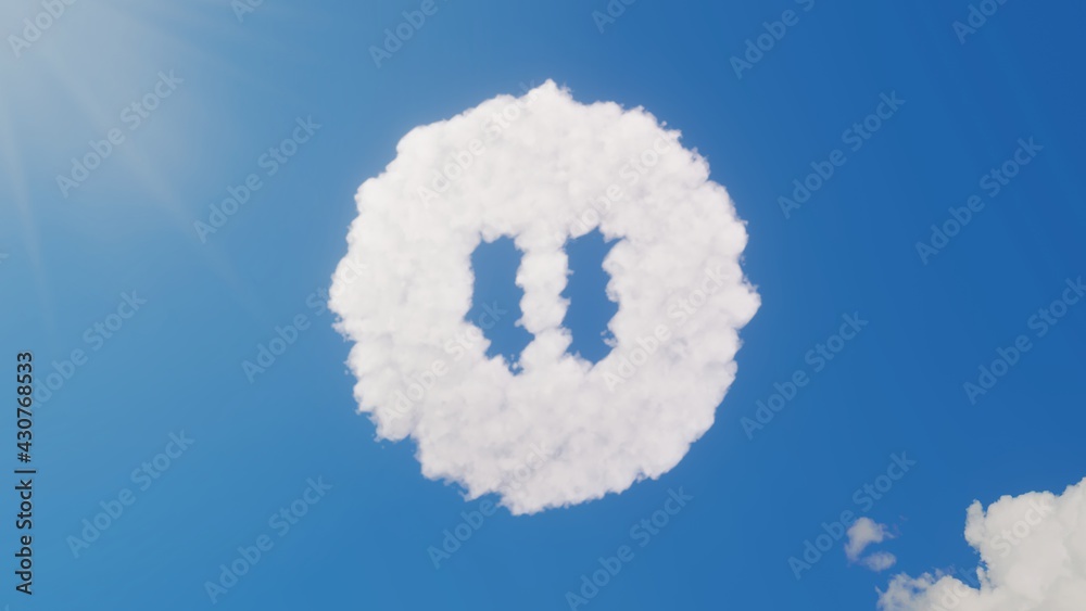 Wall mural 3d rendering of white clouds in shape of symbol of pause circle on blue sky with sun