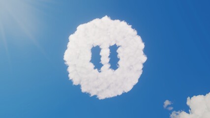 3d rendering of white clouds in shape of symbol of pause circle on blue sky with sun