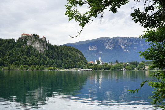 Beautiful scenery of Straza hill above Lake Bled in Bled, Slovenia