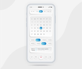 Calendar app light mode concept, Mobile activity calendar template UI UX, Smartphone calendar schedule agenda annual planning meeting application, Calendar events, Appointment, Event app, Vector phone