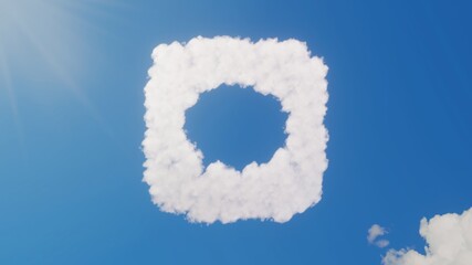 3d rendering of white clouds in shape of symbol of message on blue sky with sun
