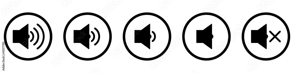 Wall mural volume button. set of icons of different volume levels. vector illustration.