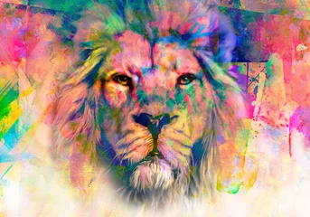 Fototapeten lion head with creative colorful abstract elements on light background © reznik_val