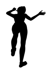Fototapeta na wymiar Illustration of a silhouette of a woman dancing isolated on a white background.