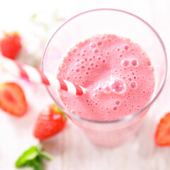 fresh strawberry smoothie in glass
