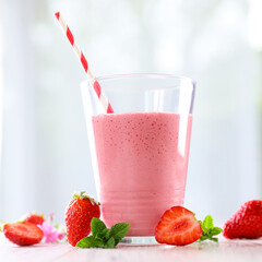 fresh strawberry smoothie in glass