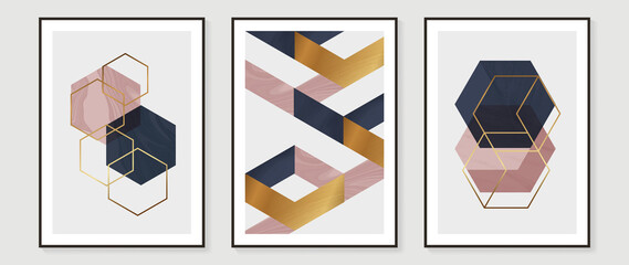 Abstract Math art background vector. Modern block color art wallpaper. Geometric marbling gold style texture. Cubism s low-poly backgrounds. Good for home deco, wall art, poster, invite and cover. © TWINS DESIGN STUDIO