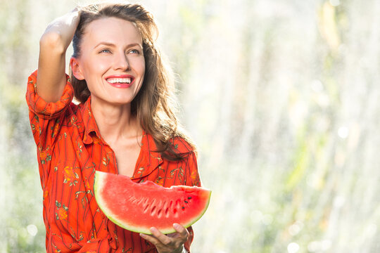 Beautiful Woman Eating Watermelon