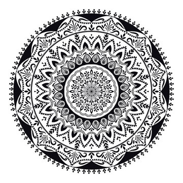 Vinatge abstract arabic allover black and white coloring flower mandala premium vector.