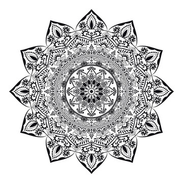 Vinatge abstract arabic allover black and white coloring flower mandala premium vector.