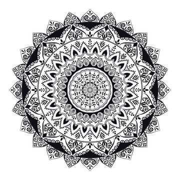 Vinatge abstract arabic allover black and white coloring flower mandala premium vector.