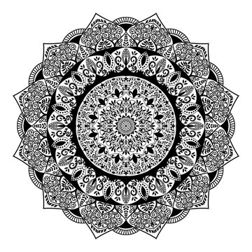 Vinatge abstract arabic allover black and white coloring flower mandala premium vector.