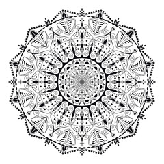 Vinatge abstract arabic allover black and white coloring flower mandala premium vector.