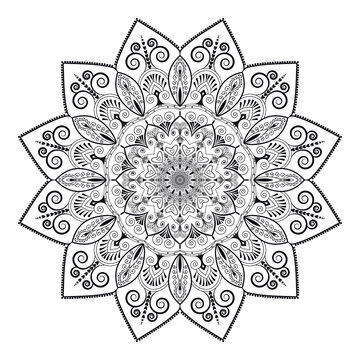 Vinatge abstract arabic allover black and white coloring flower mandala premium vector.