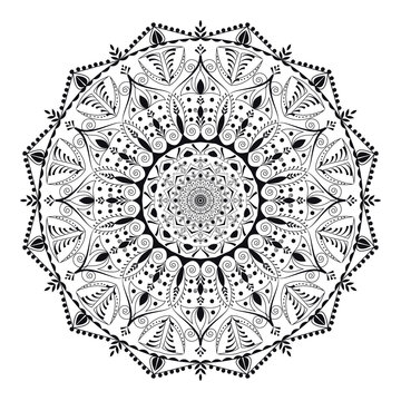 Vinatge abstract arabic allover black and white coloring flower mandala premium vector.