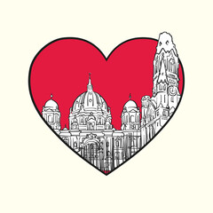 I love Berlin. Red heart and famous buildings