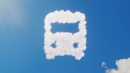 3d rendering of white clouds in shape of symbol of front bus on blue sky with sun