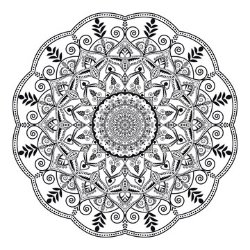 Vinatge abstract arabic allover black and white coloring flower mandala premium vector.