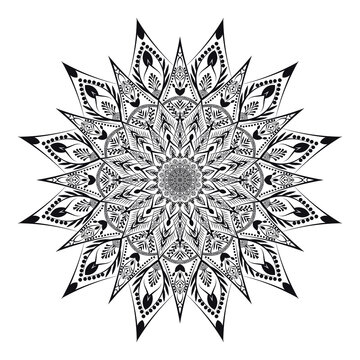 Vinatge abstract arabic allover black and white coloring flower mandala premium vector.