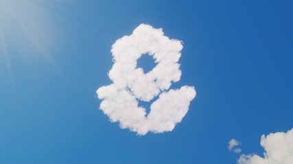 3d rendering of white clouds in shape of symbol of flower on blue sky with sun