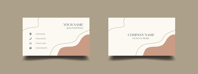 Elegant business card design template. Feminine background with pastel earth tone color. Vector illustration ready to print.