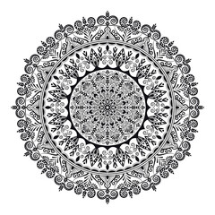 Vinatge abstract arabic allover black and white coloring flower mandala premium vector.