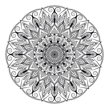Vinatge abstract arabic allover black and white coloring flower mandala premium vector.