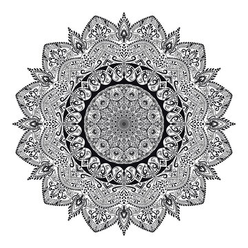 Vinatge abstract arabic allover black and white coloring flower mandala premium vector.