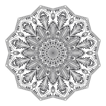 Vinatge abstract arabic allover black and white coloring flower mandala premium vector.