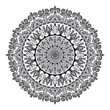 Vinatge abstract arabic allover black and white coloring flower mandala premium vector.