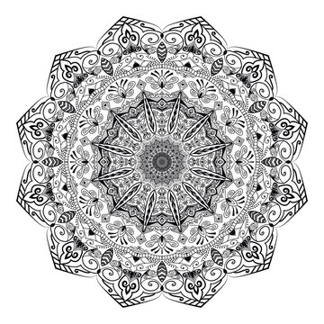 Vinatge abstract arabic allover black and white coloring flower mandala premium vector.