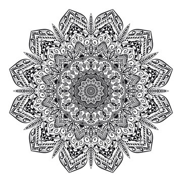 Vinatge abstract arabic allover black and white coloring flower mandala premium vector.
