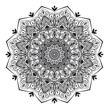 Vinatge abstract arabic allover black and white coloring flower mandala premium vector.