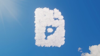 3d rendering of white clouds in shape of symbol of file PowerPoint on blue sky with sun