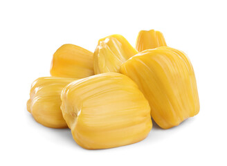 Delicious exotic jackfruit bulbs on white background