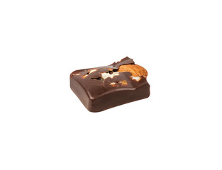 Chocolate and dried fruits  isolated on white background with clipping path