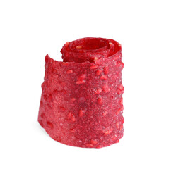 Delicious fruit leather roll isolated on white