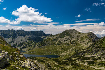 Fototapeta premium Beautiful Retezat mountains scenery with lakes and peaks in Romania
