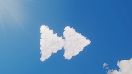 3d rendering of white clouds in shape of symbol of fast forward on blue sky with sun